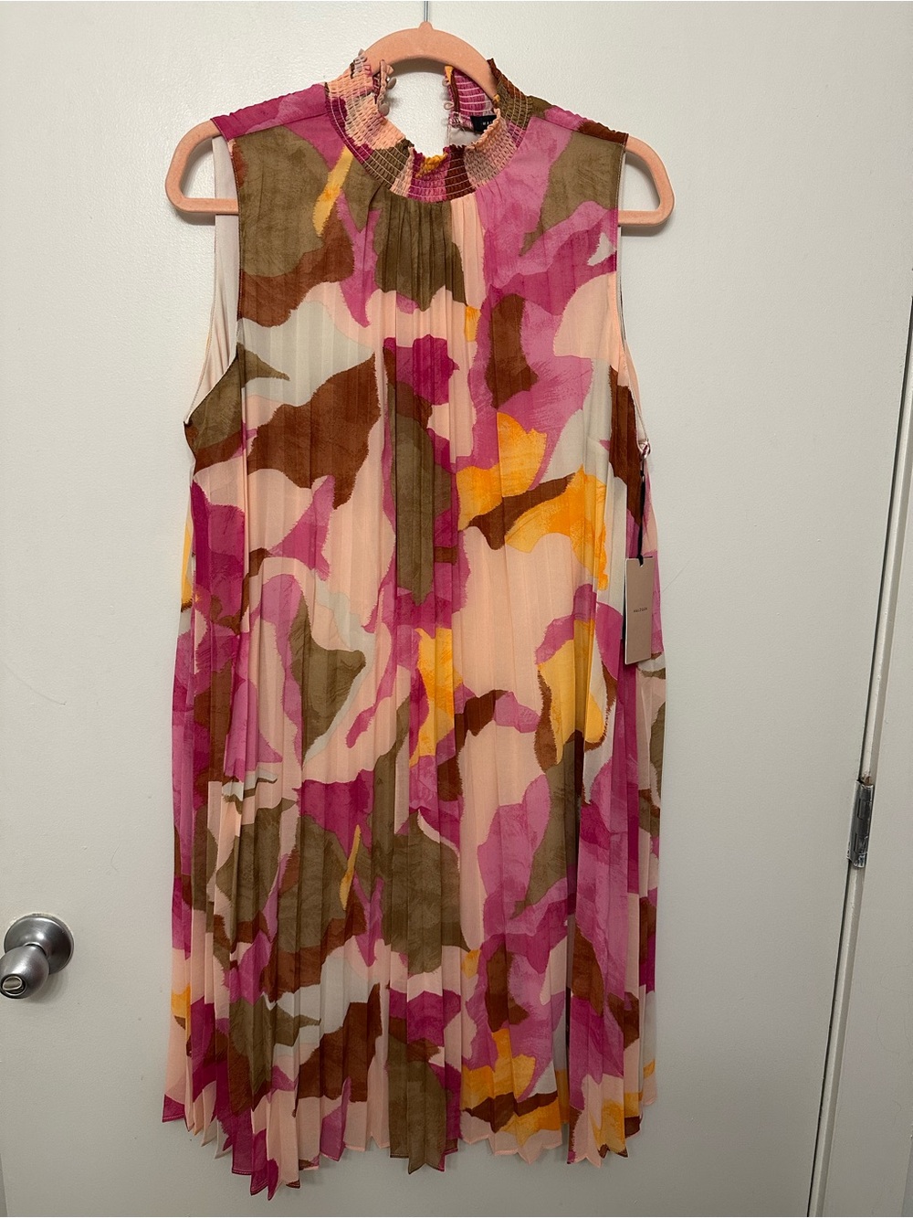 Halogen Sleeveless Pleated Midi Dress in Pink Multi - NWT - 1X